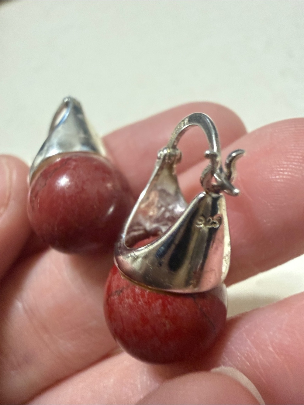 Sterling Silver 925 Red Stone Drop Earrings - Picture 3 of 11